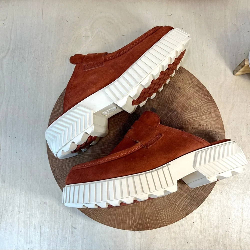 Sorel Suede Penny Mule in Burnt Orange and Cream Platform - Picture 8 of 16
